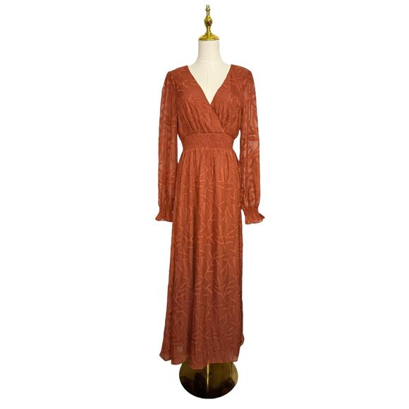 Baltic Born Women’s Large Bridget Textured Maxi Dress Rust Winter Wedding NEW - Picture 4 of 12